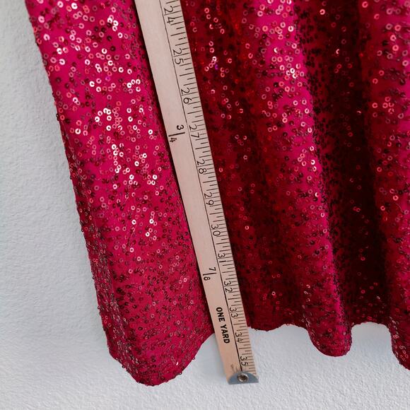 Eileen Fisher Large 100% Silk Red Sequin Tunic Elbow Sleeve Blouse Top Shirt - Picture 5 of 7